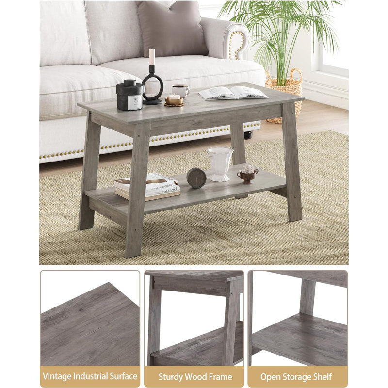31.5 Inch Coffee Table with 2-Tier Storage, Modern Industrial Rectangular Living Room Table, Compact MDF & Particle Board Build, Durable & Easy Assembly, Ideal for Apartments & Offices