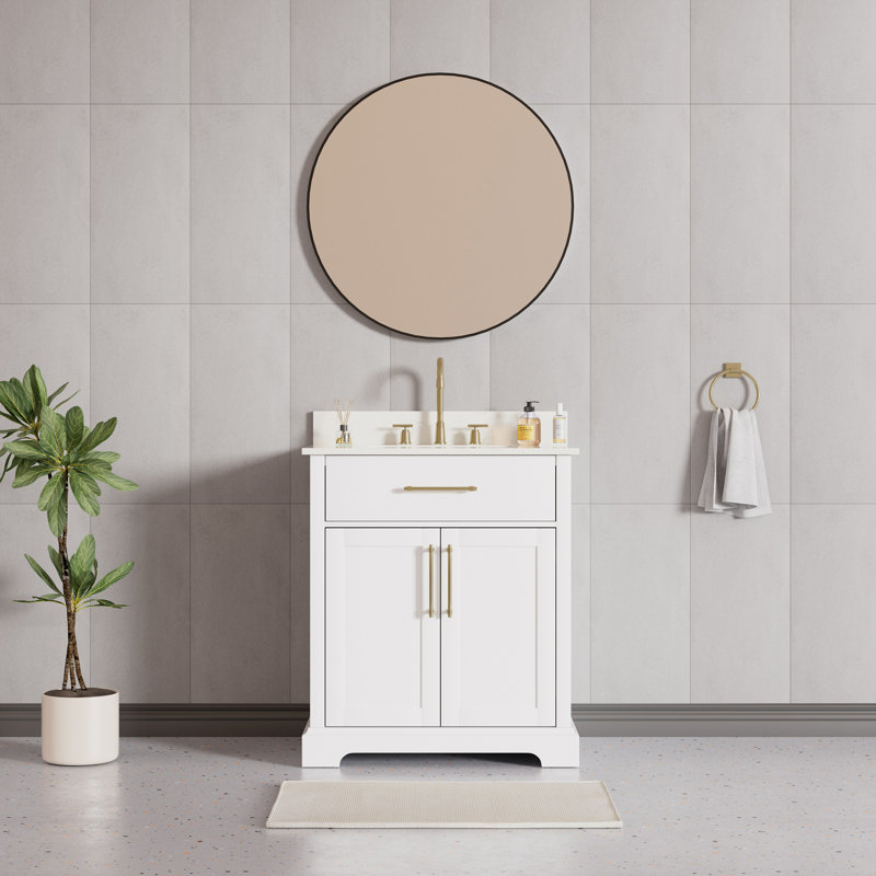Bilroy 30'' Single Sink Bathroom Vanity with Engineered Stone Top, white