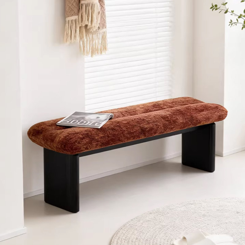 Banc rembourré en bois massif brun, H 17,72 po x l 47,24 po x P 15,75 po