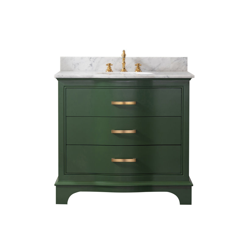 Goleta 36'' Single Bathroom Vanity with Marble Top, Evergreen/Brushed Gold
