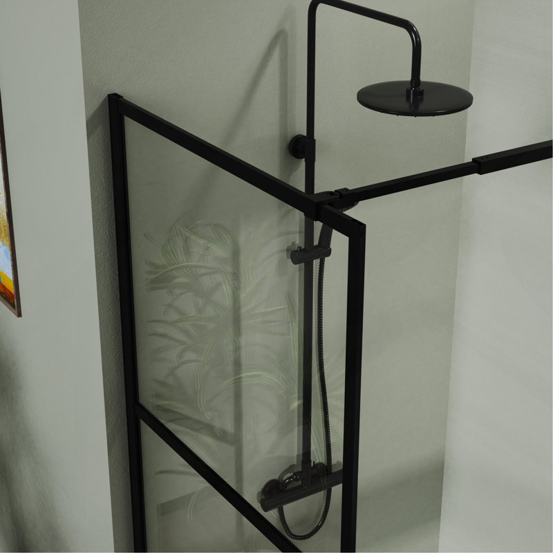 Porte de moustiquaire de porte de 34 po avec porte à moustiquaire et porte de douche, style 3 panneaux, noir