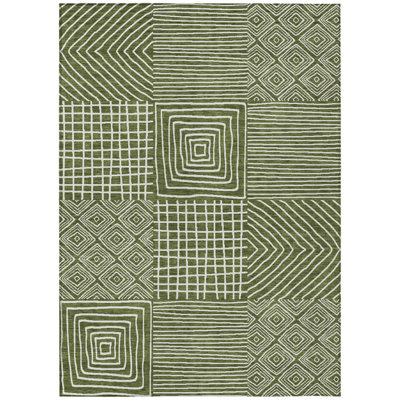 HomeRoots 10' X 14' Olive Green And Ivory Geometric Washable Indoor Outdoor Area Rug