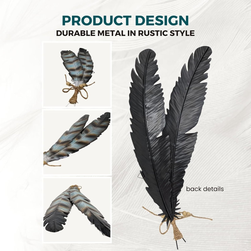 Metal Southwestern Wall Art Rustic Feathers Design 8x20 Inches