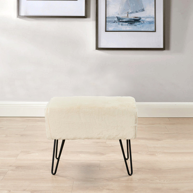 Romulus Upholstered Ottoman, Egret Faux Fur