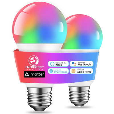 60 Watt Equivalent A19 E26/Medium (Standard) LED Smart Bulb -  Energetic Lighting, YGA03C62-8.5W-CCT+RGB-M-2P