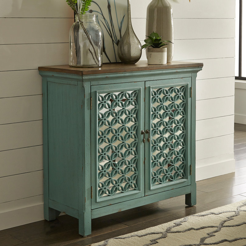 Della Accent Cabinet, Brown/Turquoise, 36.5" H x 38" W x 17" D