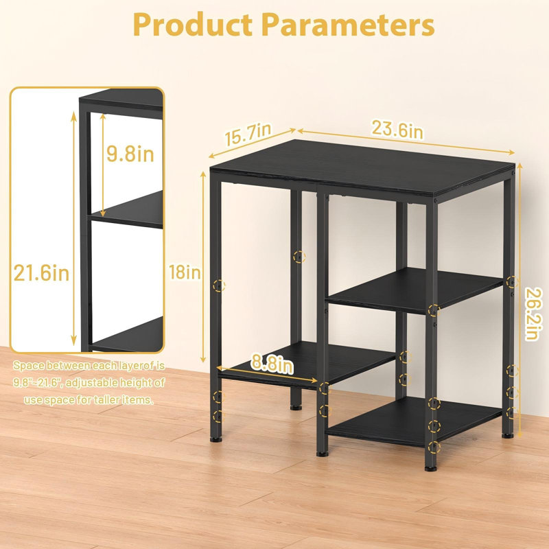 Support pour micro-ondes de cuisine, chariot à micro-ondes réglable à 4 niveaux, tablette de rangement, design ouvert pour épices, casseroles, petite table d'appoint, chariot à café pour salon, bureau, balcon, (noir anthracite)