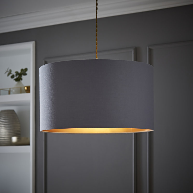 Reni 25cm H Cotton Drum Pendant Shade ( Uno ), Grey/Copper