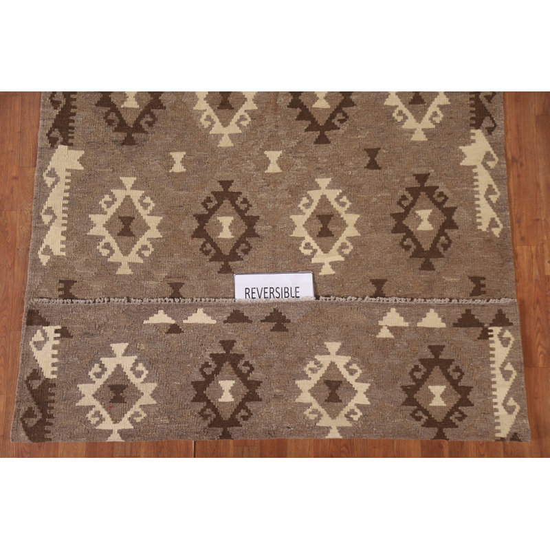 Tapis brun en laine réversible Kilim 5 x 6
