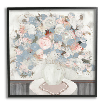 Stupell Industries Soft Floral Bouquet Abstract Scribble Blooms Arrangement By Ruth Fromstein - Floater Frame Painting In Midnight Black Framed Giclee
