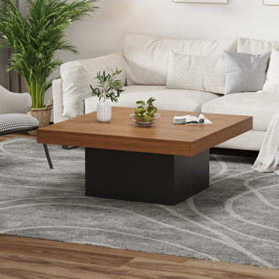 35" Square Coffee Table with 16-Color Plug-In LED Lights, Modern Living Room Cocktail Table
