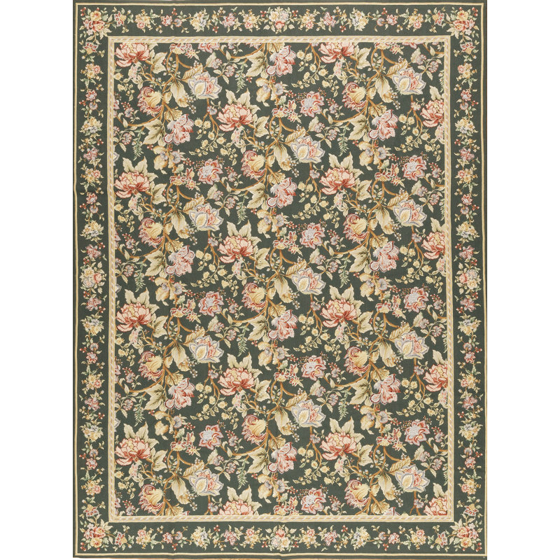 Highland Needleworks Wool Area Rug in Green, Rectangle 9' x 12'