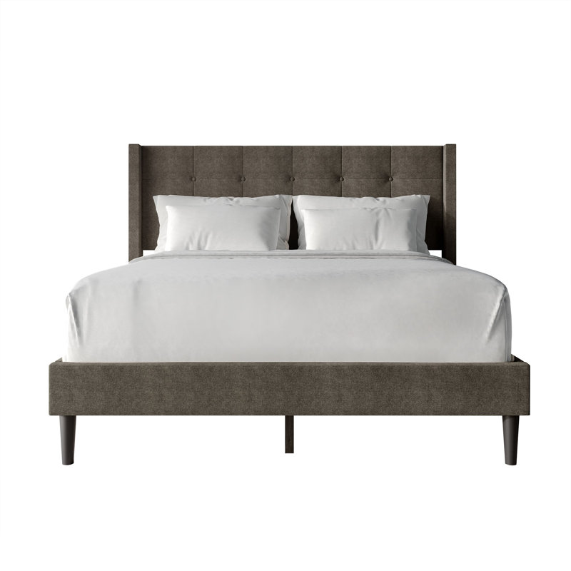 Glam Wingback Platform Bed, Brown, King