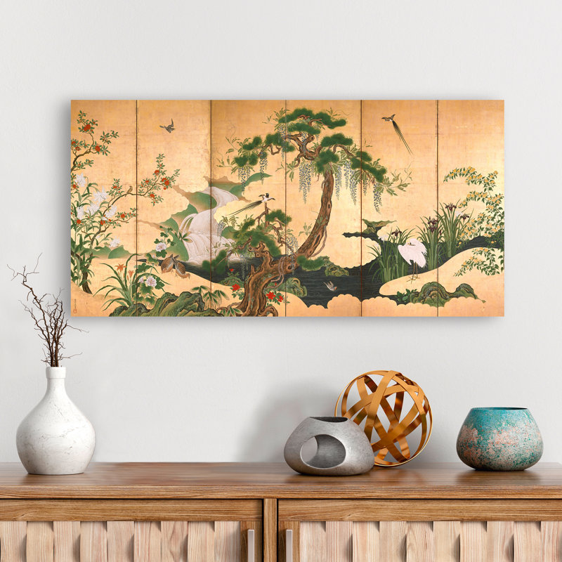 Birds and Flowers of Spring and Summer by Kano Eino - 6 Piece Wrapped Canvas Graphic Art Print Set, 35cm H x 70cm W x 4cm D