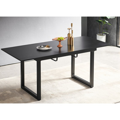 Table de salon moderne, carrée, noire avec pied de table de salle à manger extensible carré