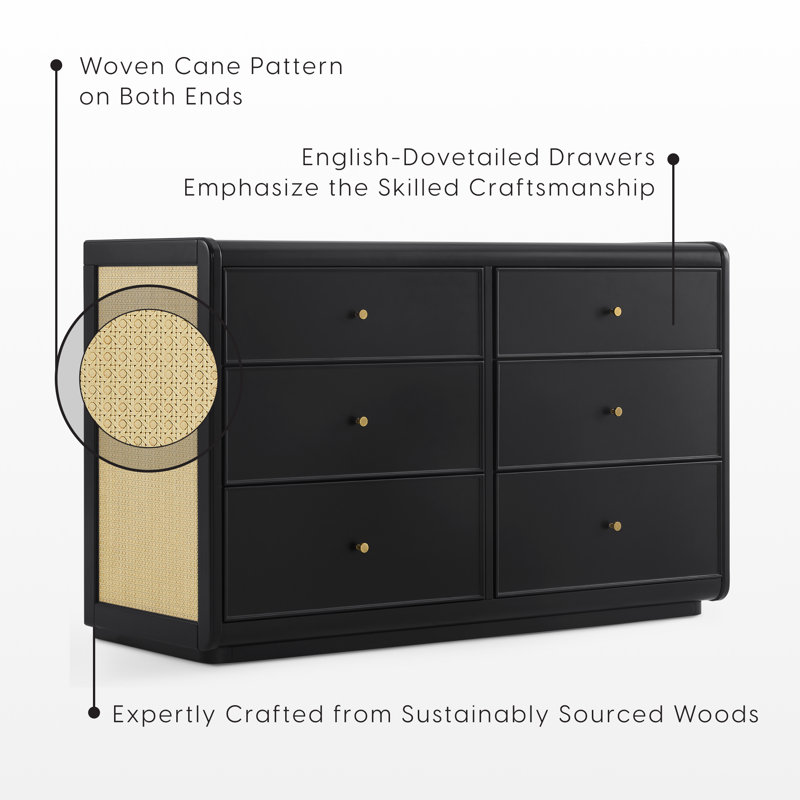 Aspen 6 Drawer Dresser, White With Textured Oat, Black