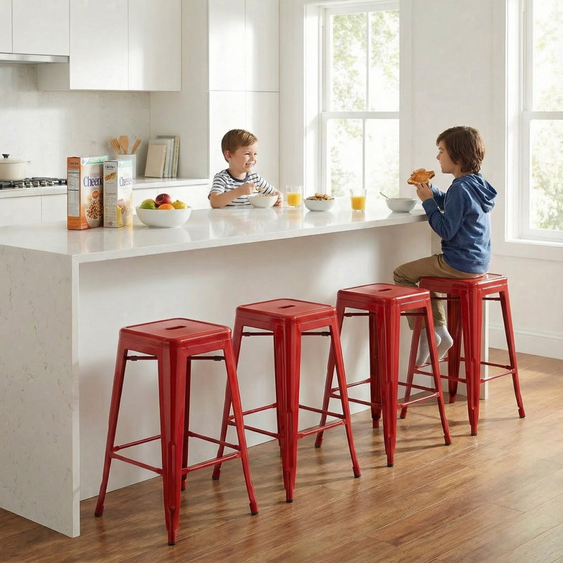 Counter Stool with Metal Frame, Red