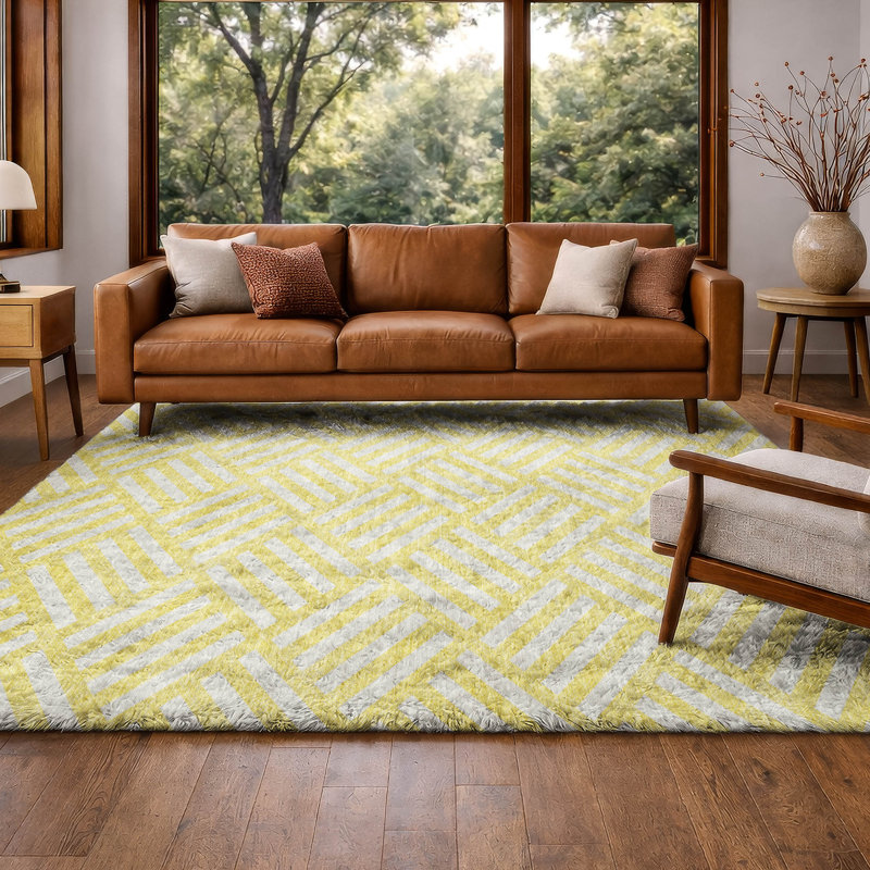 Tapis à poils longs de qualité supérieure lavable à la machine ADS620, Yellow, 3' x 5'
