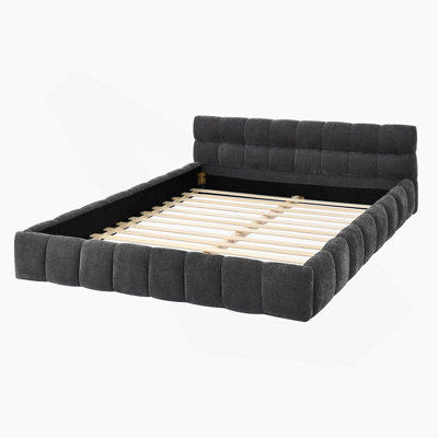 Structure de lit grand rembourré avec tissu épais et tête de lit