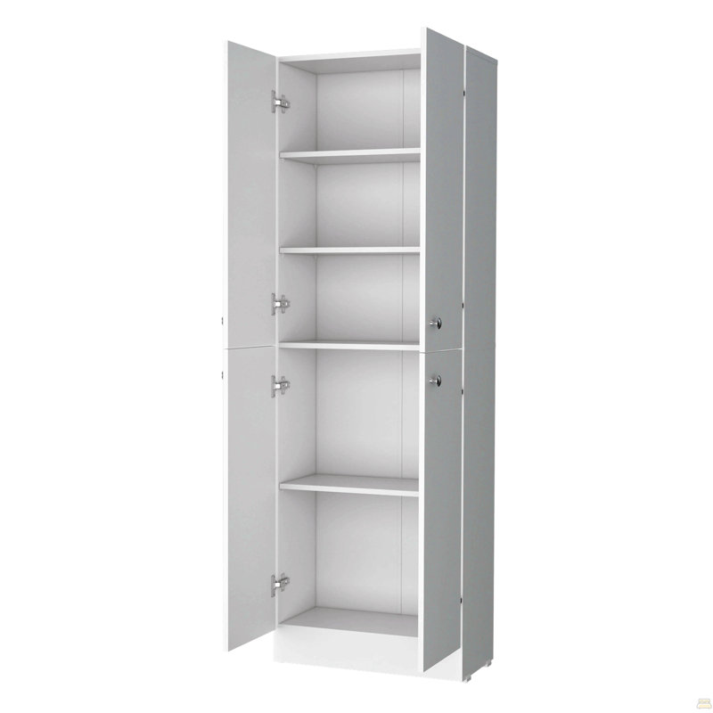 Garde-manger avec 4 portes et 5 tablettes cachées, Blanc