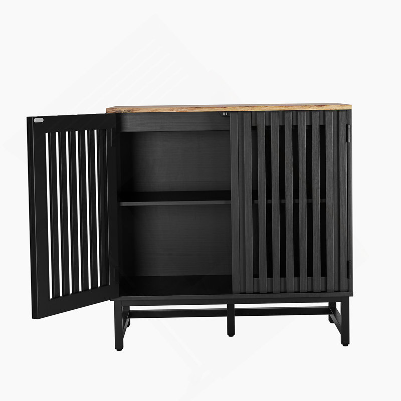 Cabinet With Slatted Grille Striped Door, Modern Style Cabinet, High-Quality MDF And Metal Leg