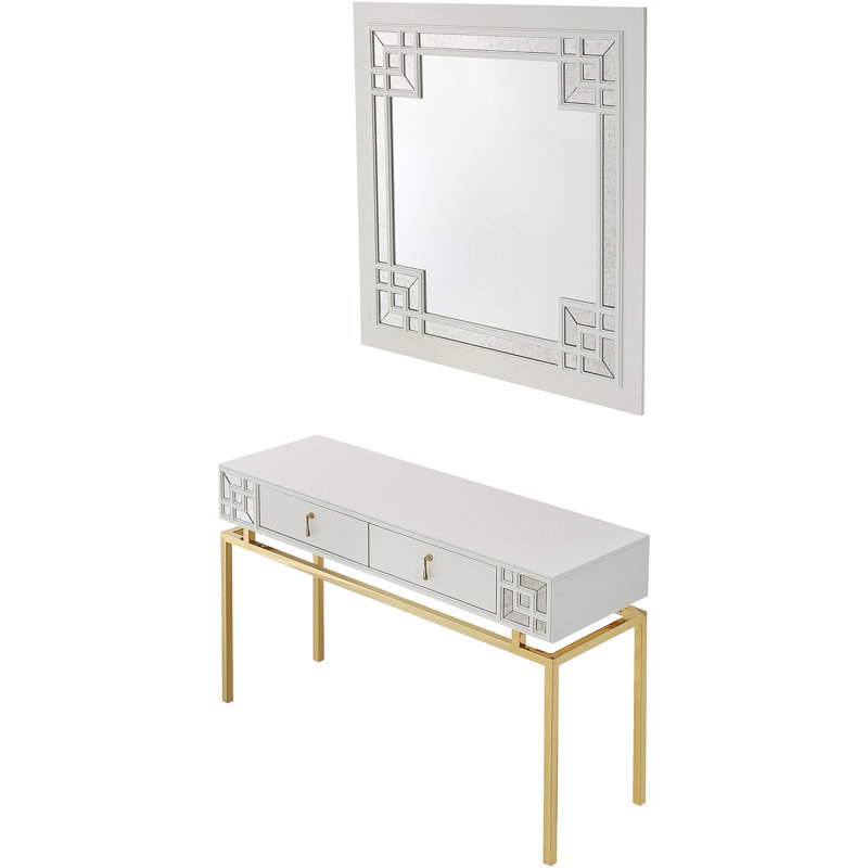Dynasty Champagne Gold Mirrored Console Table and Wall Mirror Set