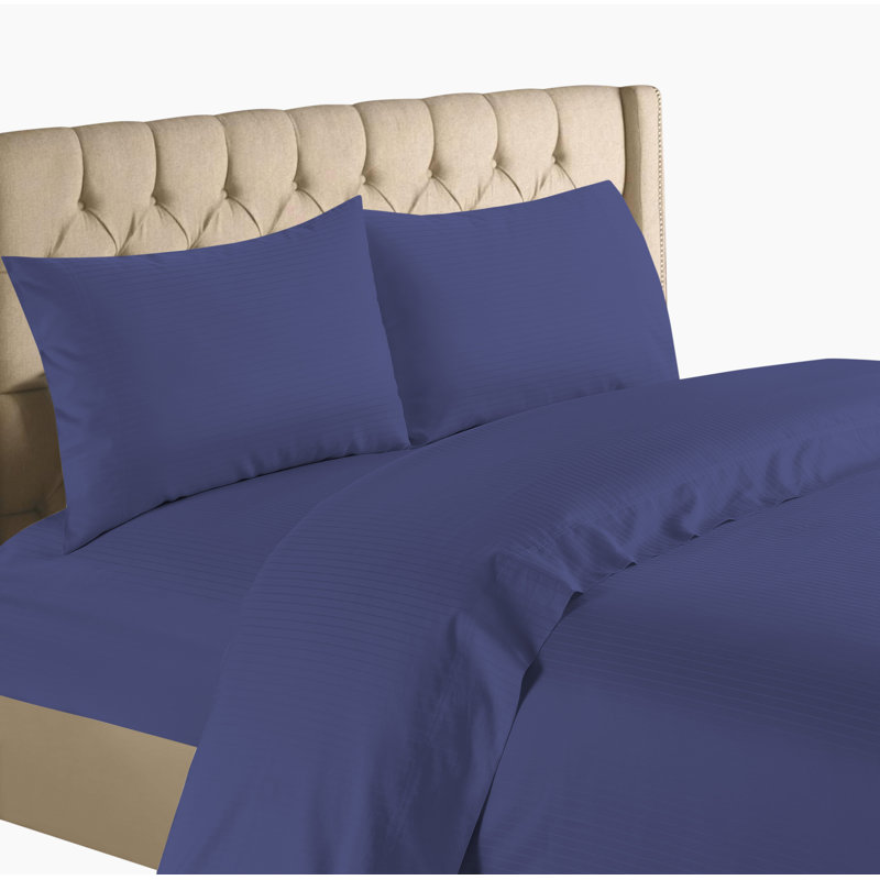  Ensemble de draps rayés en coton à 100 % rayé à densité du tissage de 1200 fils, Bleu