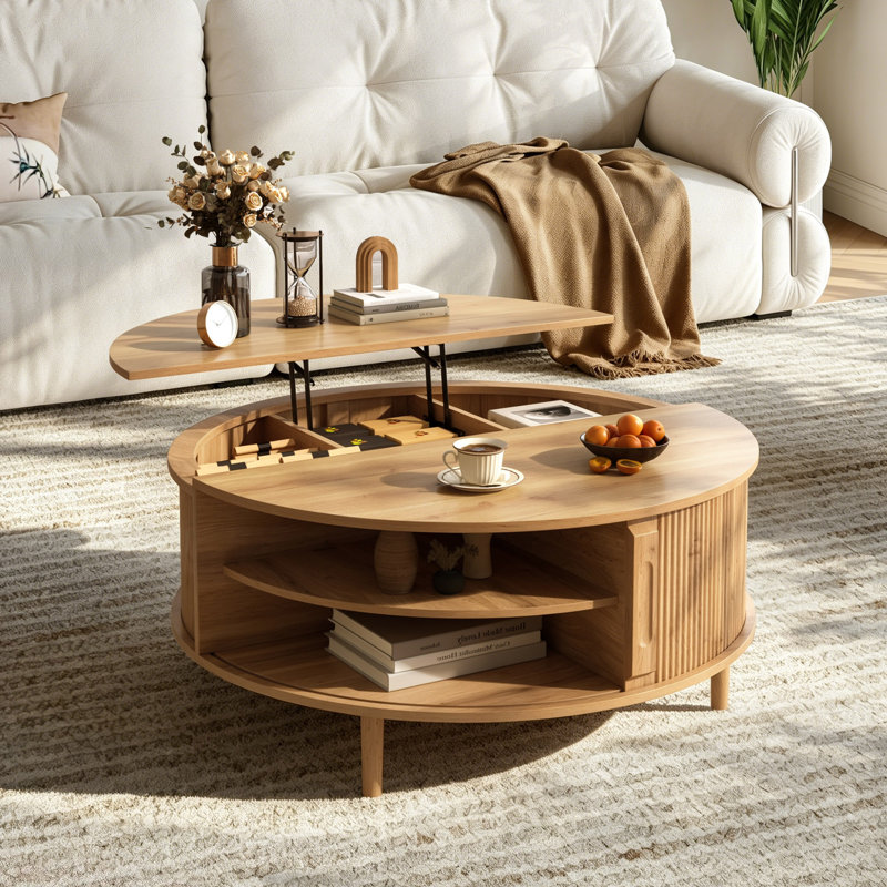 Table basse à plateau relevable moderne avec rangement caché 39,37 po Modern, Natural