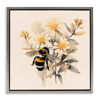 «Honeybee with Daisies», art mural encadré flottant par Petal Prints Design