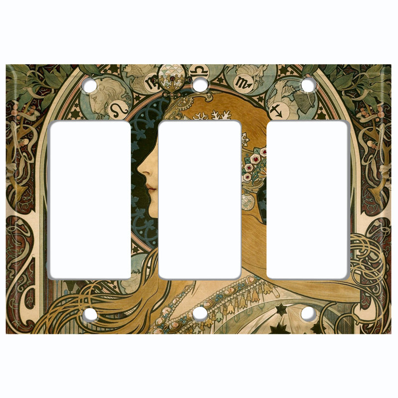 Magnifique plaque murale à 3 interrupteurs à bascule Art Nouveau