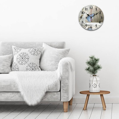 Light Blue Butterfly Round 12"x 12" Wall Clock Decor Minimalist Bedroom