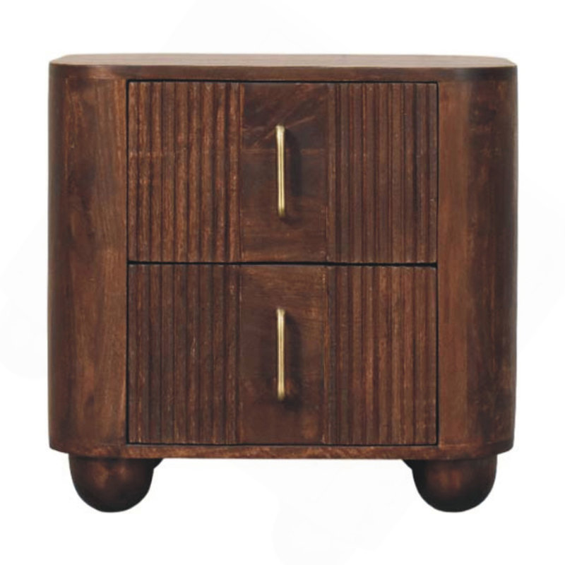 Table de chevet cannelée en bois brun, 2 tiroirs Marlowe