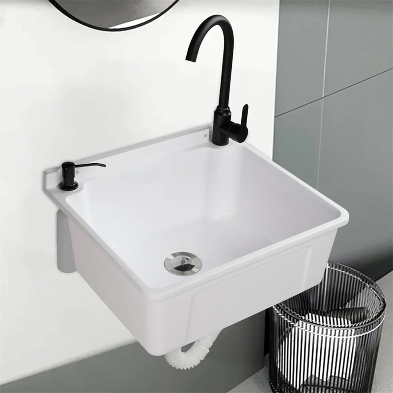Plastic Wall-Mounted Utility Sink With Wall Bracket, White