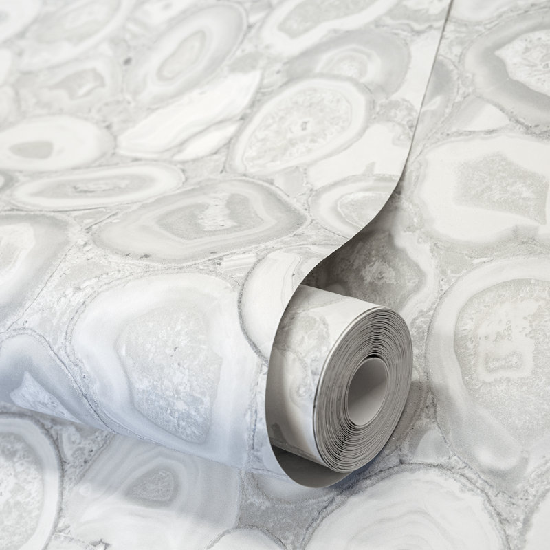 Chelchowska Pepper Collection Glass Bead Finish Geometric Filo Stone 10.05m x 70cm Wallpaper Roll, White