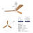 52 Inch Modern  Ceiling Fan With 3 Color Dimmable 3 Solide Wood Blades Remote Control Reversible DC Motor With Led Light-126007546