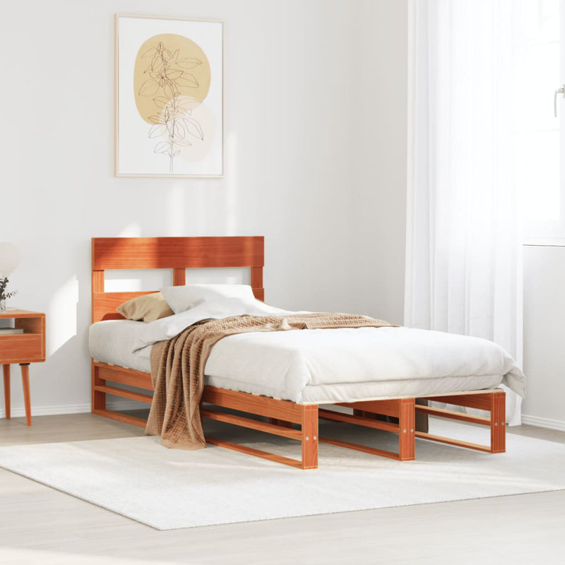 Solid Wood Bed, European Single (90 x 200cm), Wax Brown