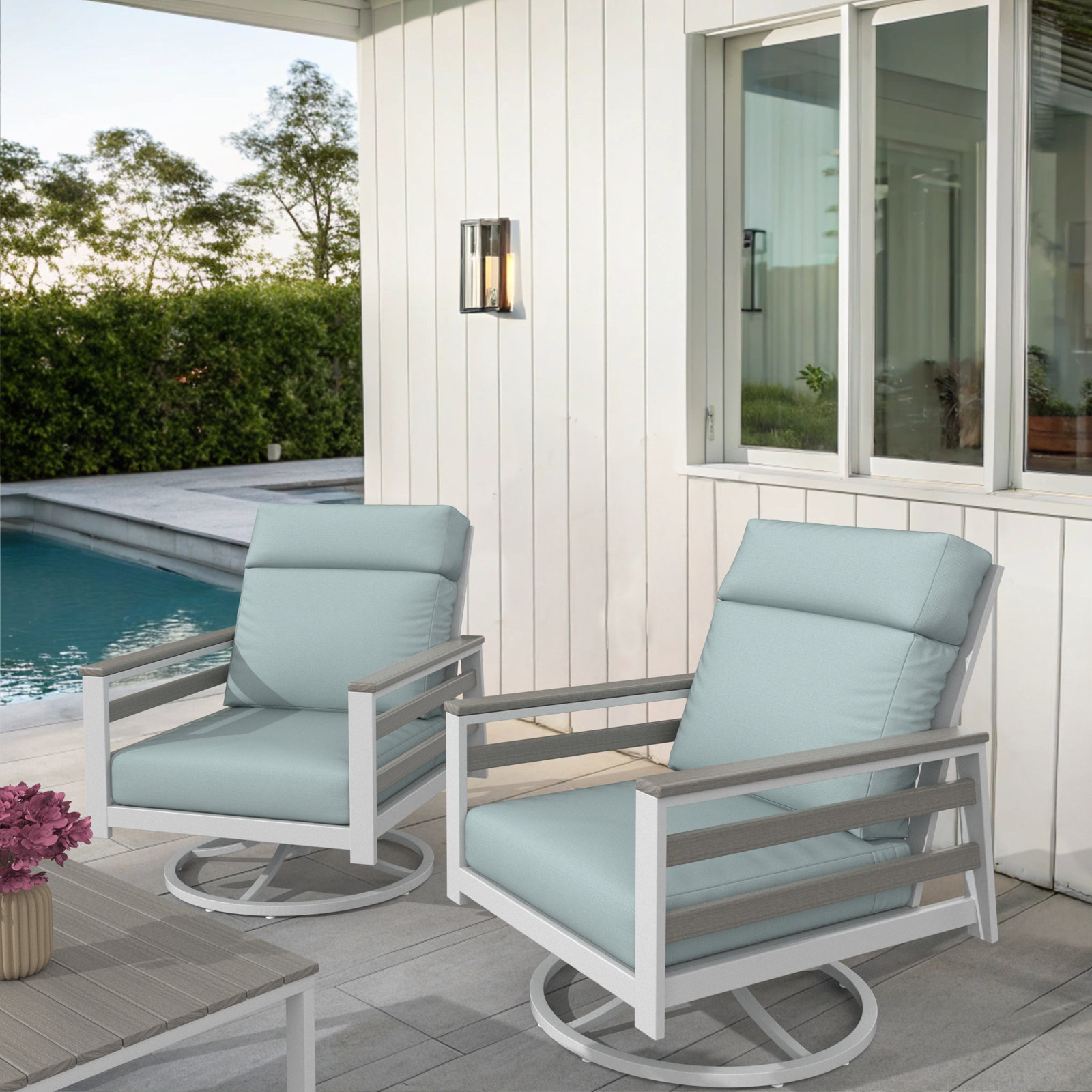 Townsend Sunbrella® Swivel Patio Lounge Chair, Bliss Dew, White