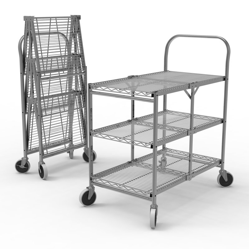 Chrome Three-Shelf Collapsible Steel Wire Utility Cart