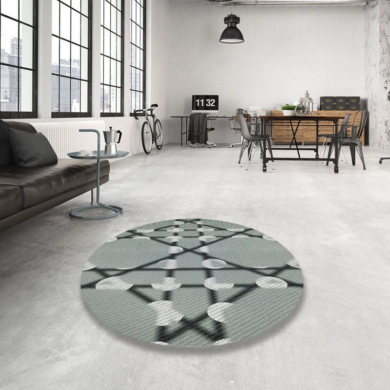 Tapis gris tissé à la machine, Rond 5 pi