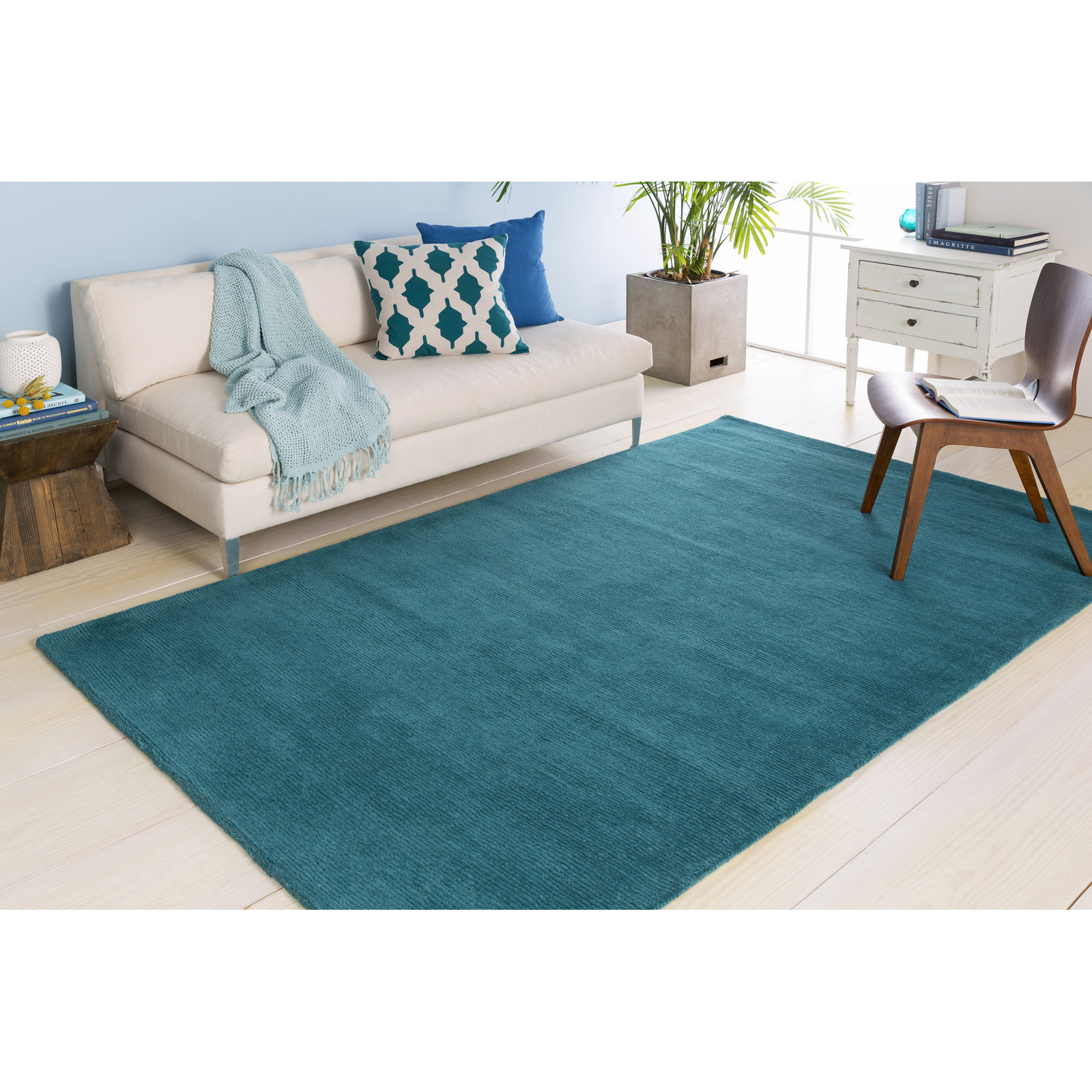 Girton Teal Hand-Woven Wool Rug, Rectangle 8' x 11'