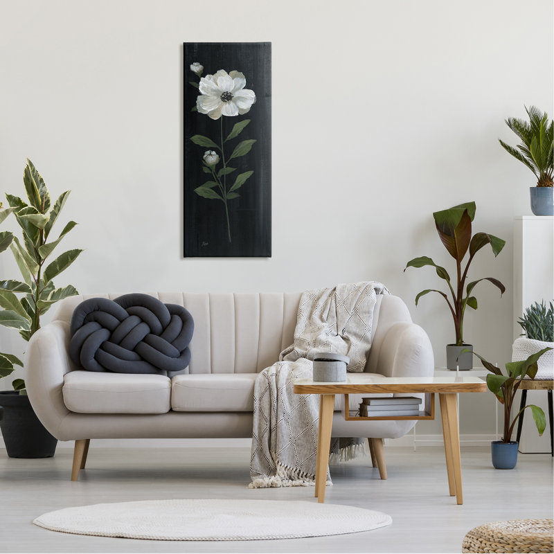 Simple fleur blanche brin Stark fond rustique par Nan - peinture sur toile tendue, H 40 po x l 17 po x P 1,5 po