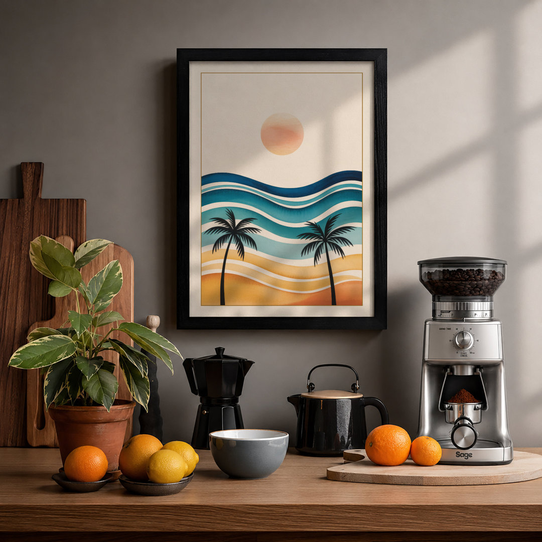 Tropical Sunset Palms Coastal - Framed Print