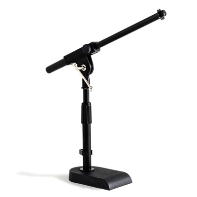 Adjustable Low-Profile Microphone Stand - Snare/Tom Bottom/Bass (Kick) Drum/Table Top, Adjustable Height, 15.75“ Telescoping Boom Arm, Clip-On Cable Holder