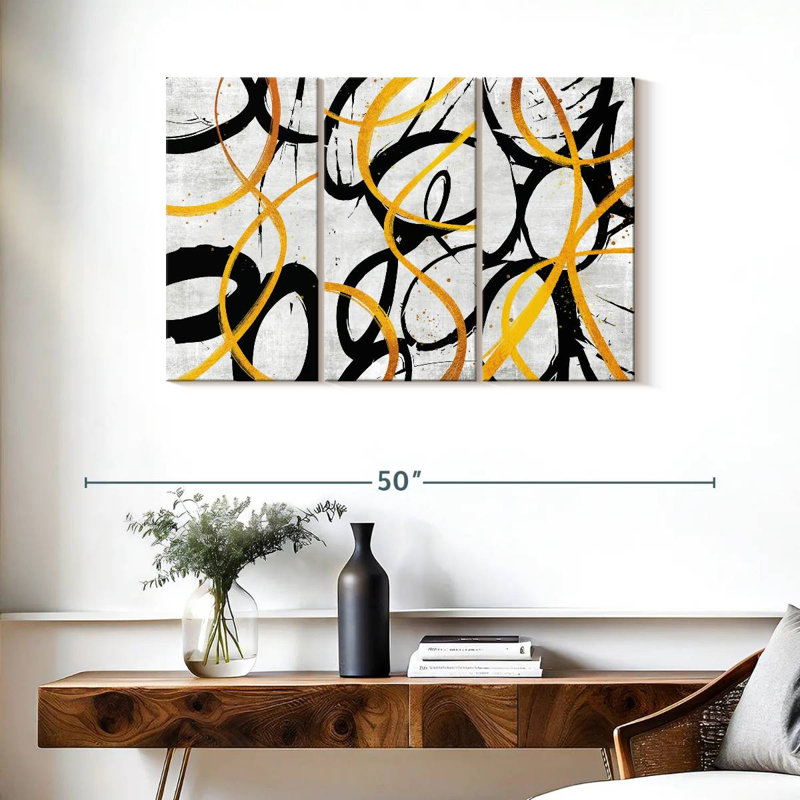 Impression sur toile multicolore noir et doré, H 24 po x l 38 po x P 1,25 po
