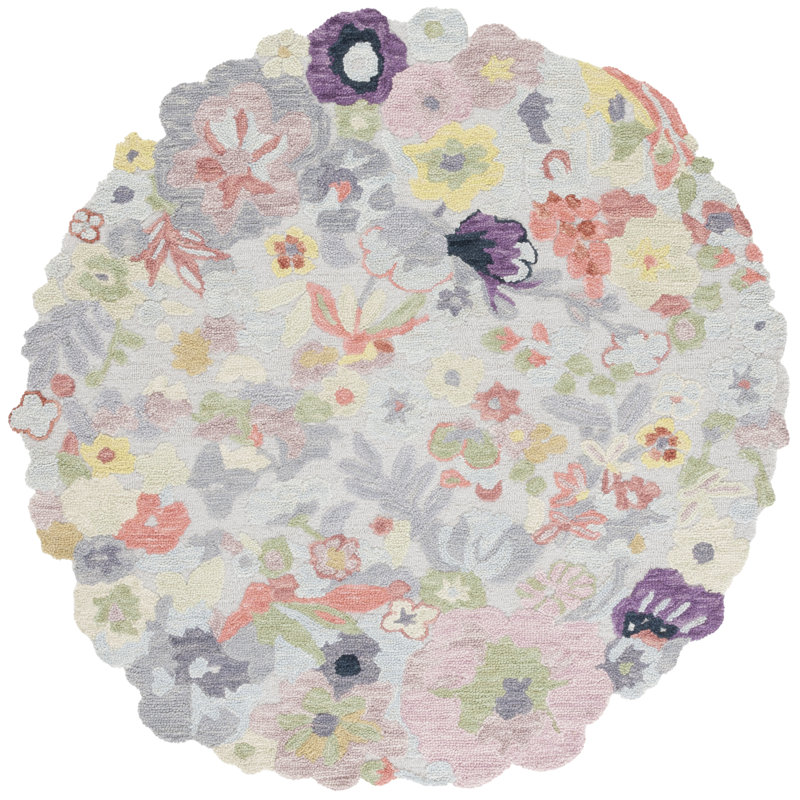 Tapis floral en laine et coton touffeté à la main Jardin, Rond 6 po