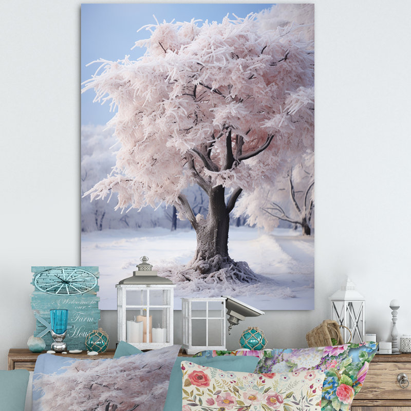 Arbre blanc dans un paysage d'hiver II, H 20 po x l 12 po x P 1 po, Toile tendue