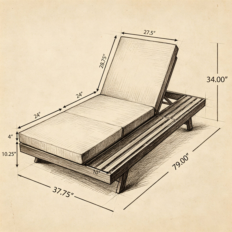 Ensemble de chaises longues, espace disponible sur un côté, bois d'acacia massif noir avec coussin de détente (gris foncé et triple pli) - version crème assortie disponible