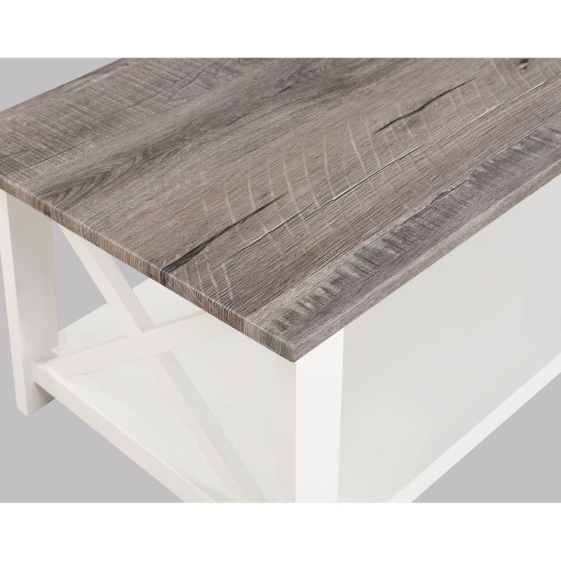 Table basse rectangulaire blanche et brun 3 et tables de bout carrées 3 - Mobilier de salon moderne