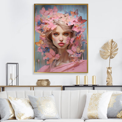 «Pink and Blue Butterfly Woman Angel IV», art mural glamour