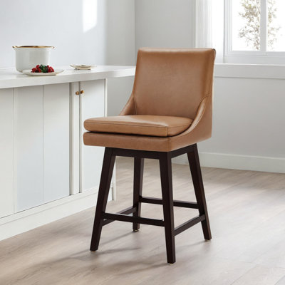 Tabouret de bar et de comptoir pivotant en cuir véritable Zahara Neri